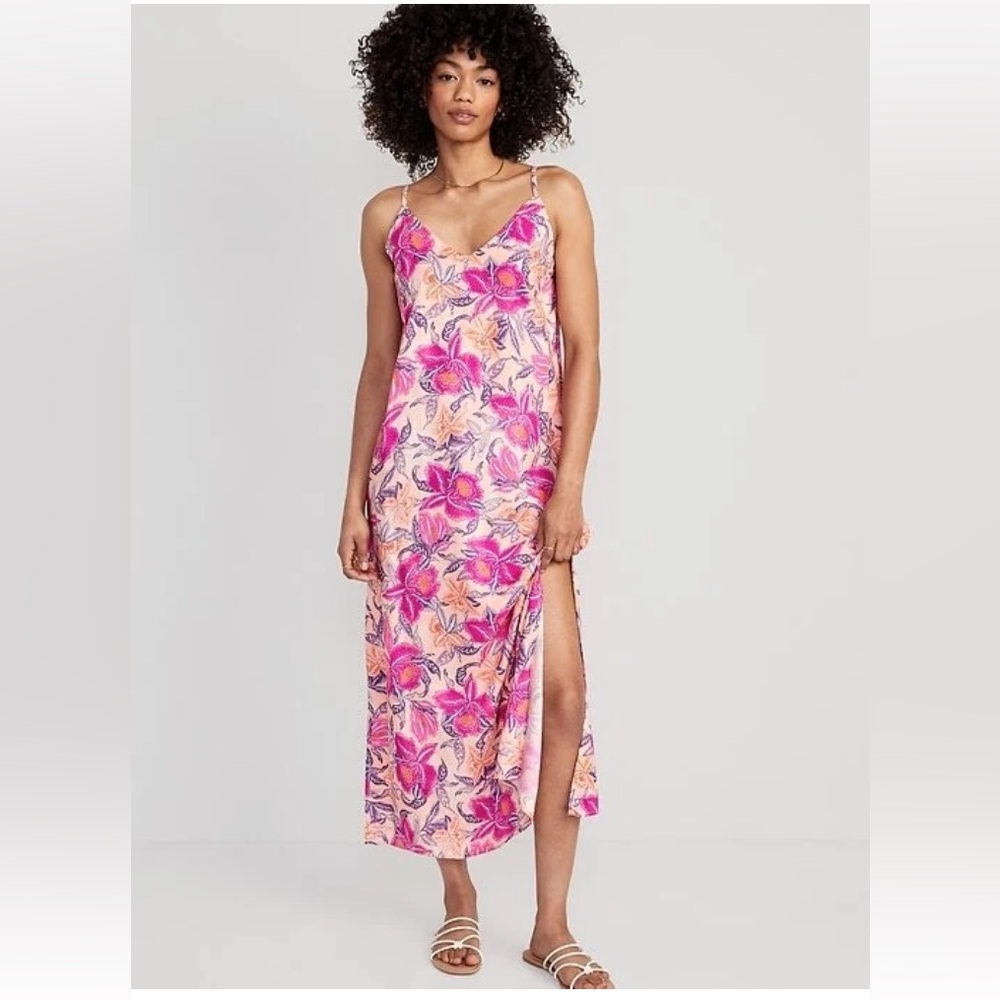 Old navy multicolor floral maxi slip dress cami tie back adjustable straps small